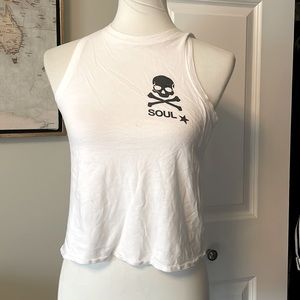 Cute Fitted White Star Soulcycle Cropped Tank Top